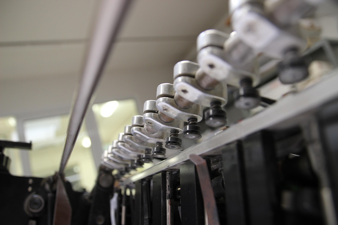 Commercial offset printing press in operation